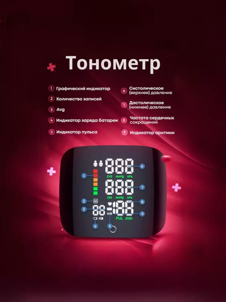Avtomatik elektron tonometr bilakda qon bosimi va yurak urish tezligini o'lchash uchun, ovozli ijro bilan