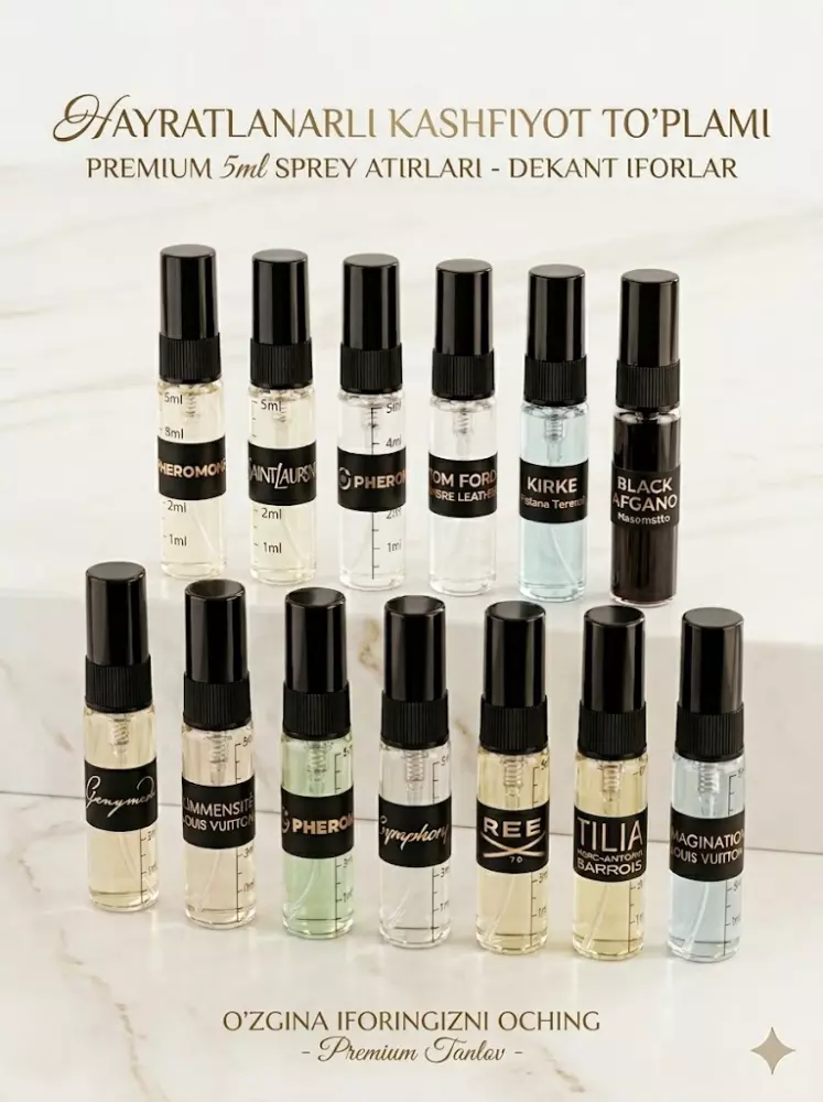 Premium 13 xil atirlar to‘plami — har kuni yangi ifor beruvchi 5 ml mini parfum set