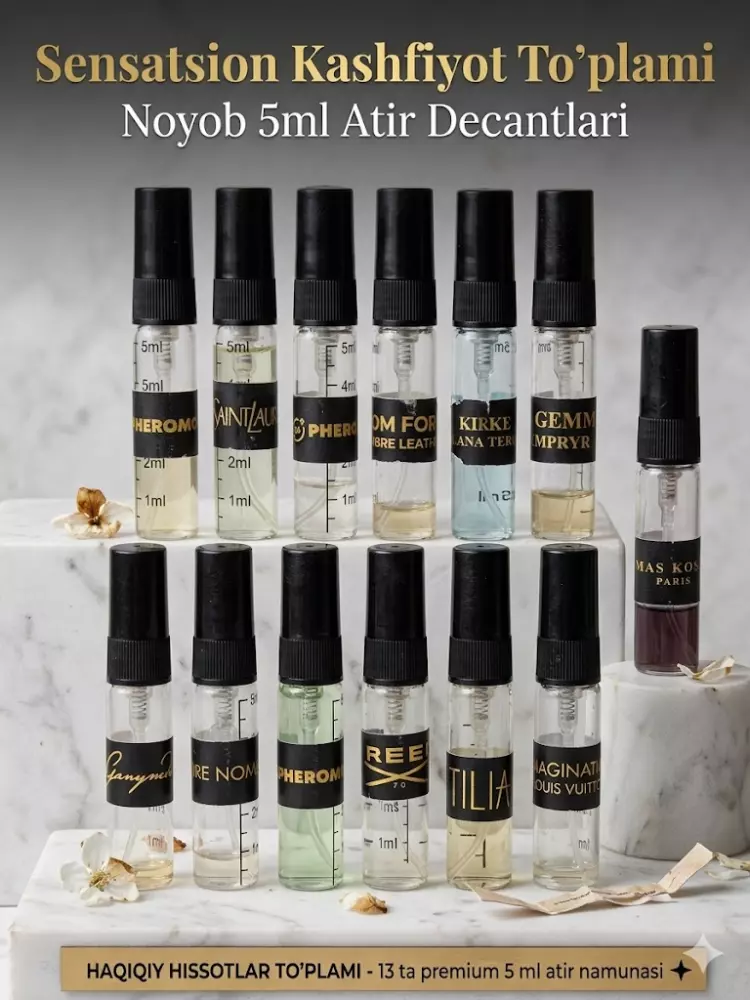 Premium 13 xil atirlar to‘plami — har kuni yangi ifor beruvchi 5 ml mini parfum set