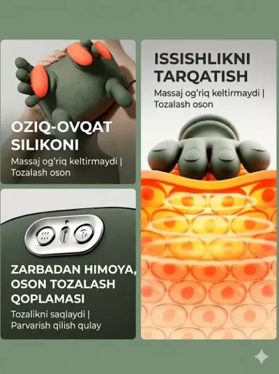 Premium isitishli massajor 40-45°C sun'iy qo'l effekti bilan — to'liq tana uchun 3 rejimli biomimetik massaj qurilmasi