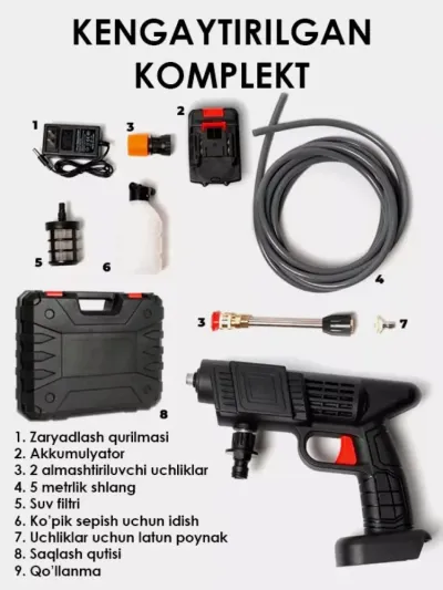 Uyda foydalanish uchun simsiz mini avtomobil yuvish mashinasi - yuqori bosimli, ko'chma va qulay